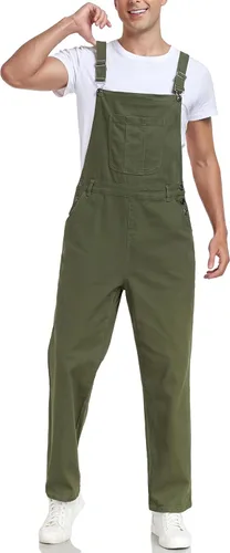 Vista 16 de Overol de mezclilla para hombre, ajustado, elástico, a la moda, con bolsillos