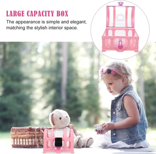 Vista 7 de TOYANDONA Cofre del tesoro con candado Juguetes Juguetes para niñas Cubo de juguete Caja de joyería rosa caja de joyería caja de baratijas Caja