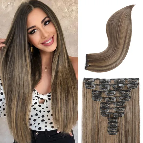 Vista 21 de REECHO Extensiones de cabello, 11 piezas de extensiones de cabello con clip de 24 pulgadas de largo, lacio, HE005, extensiones sintéticas naturales
