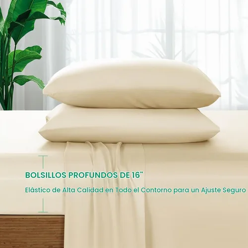 Vista 9 de SONORO KATE Sábanas 100% viscosa derivada de bambú tamaño matrimonial, sábanas ultra transpirables y refrescantes para personas que duermen con Beige