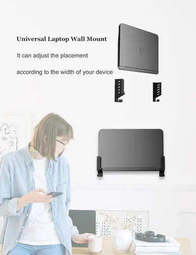 Vista 3 de Soporte universal de pared para portátil y caja de cables, color negro Build-in Cable Management Hook, Compatible with Laptops/WIFI