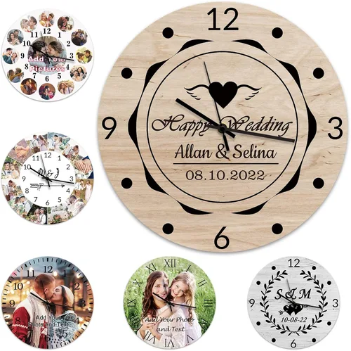 Vista 11 de Qingxily Reloj personalizado con imagen, relojes personalizados para paredes, reloj con foto personalizado, regalo para el día de San Valentín, día