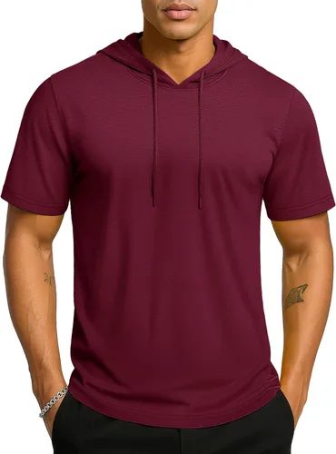 Vista 19 de TACVASEN Short Sleeve Hoodies for Men Cotton Hoodies Summer Sweatshirt Lightweight Breathable Workout Shirts Pullover Verde militar