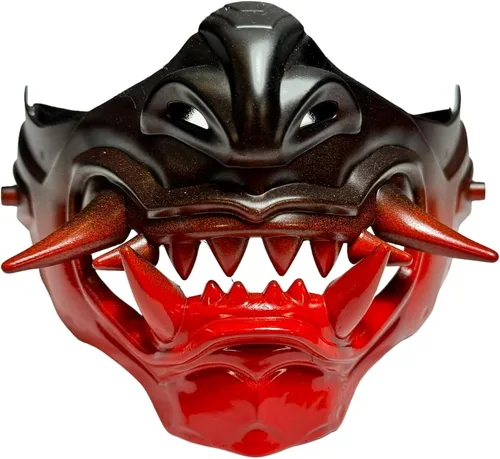 Vista 6 de Máscara japonesa de monstruo Hannya Demon Oni Samurai de media cara (Negro), talla única para la mayoría..