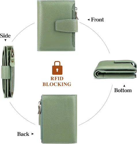 Vista 4 de FALAN MULE - Cartera de cuero auténtico para mujer, pequeña plegable , compacta, con interferencia de radiofrecuencia (RFID)