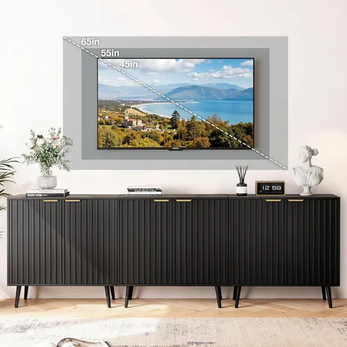 Vista 14 de Vrullu Gabinete de Almacenamiento Moderno, Gabinete de Buffet Independiente, Aparador Negro y Almacenamiento de Buffet, Muebles de Acento de Madera