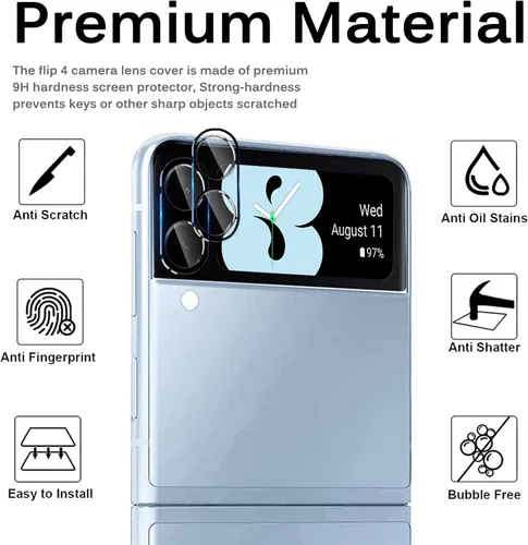 Vista 3 de Miimall - Protector de lente de cámara compatible con Samsung Galaxy Z Flip 4, vidrio templado de dureza 9H, antiarañazos, compatible con funda
