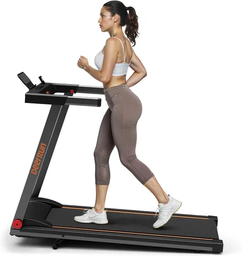 Vista 7 de DeerRun Caminadora plegable para el hogar con 6% de inclinación manual y manubrio, almohadilla plegable compacta para caminar, trotar y correr