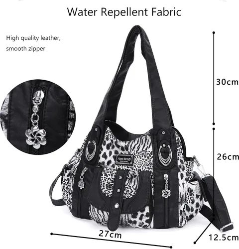 Vista 2 de Angel Barcelo Bolsos de mano de moda espaciosos para mujer, bolsos de hombro para mujer, bolso de cuero lavado