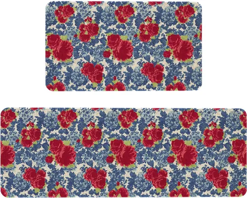 Vista 7 de Mloabuc® Tapete decorativo de flores, tapetes de cocina de arpillera de arpillera para mujer, accesorios de cocina para exteriores, 17 x 30 pulgadas