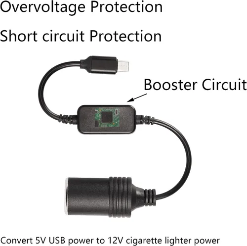Vista 2 de CERRXIAN Cable de alimentación USB C macho a 12V 8W para encendedor de cigarrillos, cable de alimentación para Dash Cam, GPS, tiras de luz LED