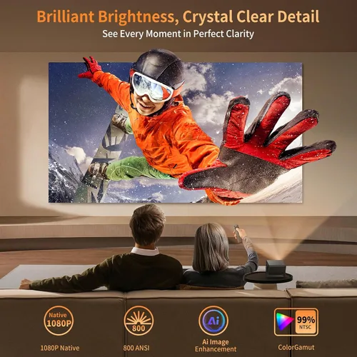 Vista 4 de Proyector 4K con Wifi y Bluetooth 800ANSI, proyector de cine INFGO con NETFLIX/Prime Video/YouTube integrado, tienda de aplicaciones dual