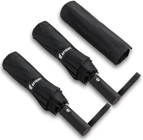 Vista 10 de GAOYAING Paraguas de lluvia automático grande de 46 pulgadas, resistente al viento, ligero, listo para viajar, tela resistente de 12 costillas 210T