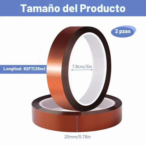 Vista 2 de 2 rollos de 20mm×25m (82 pies) Cinta de transferencia de calor Cinta resistente al calor Cinta de sublimación, Cinta de calor para sublimación