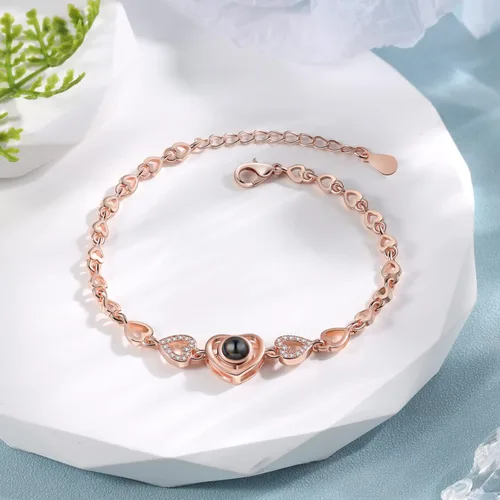 Vista 13 de Jeweidea Custom Bracelet with Picture Inside, Personalized Projection Heart Chain Link with Photo, Memorial Gifts for Women