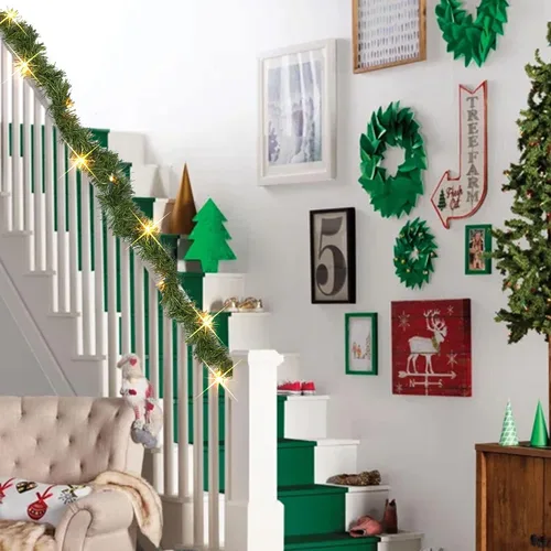 Vista 7 de Dazzle Bright Guirnalda de Navidad artificial de 15 pies, 50 luces LED preiluminadas, funciona con pilas, decoración de Navidad iluminada