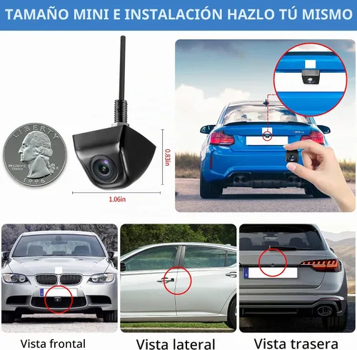 Vista 6 de Cámara de retroceso/frontal/lateral, HD 720P Metal OEM estilo 170 grados gran angular IP69K impermeable visión nocturna transparente cámara de Negro