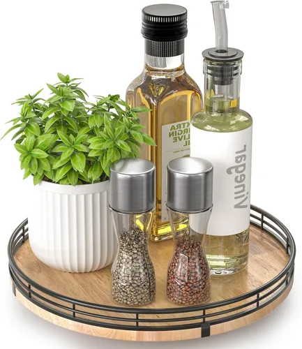 Vista 42 de Marble Lazy Susan - Tocadiscos para mesa, bandeja redonda de mármol de grano de madera antigua de 10 pulgadas para mesa de comedor, encimera de Negro