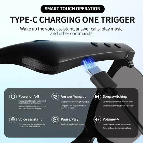 Vista 7 de Lentes de sol inteligentes con Bluetooth para hombres y mujeres, batería de 8 horas, llamadas y música manos libres, IPX5, impermeables