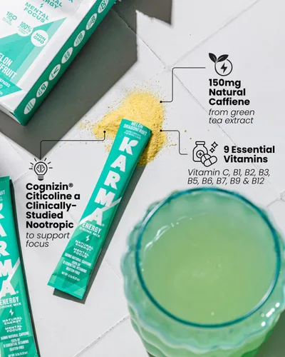Vista 3 de Karma Paquetes de hidratación energética, paquete de 6, mezcla de bebida de sandía y arándanos con nootrópicos Cognizin®, vitaminas y apoyo