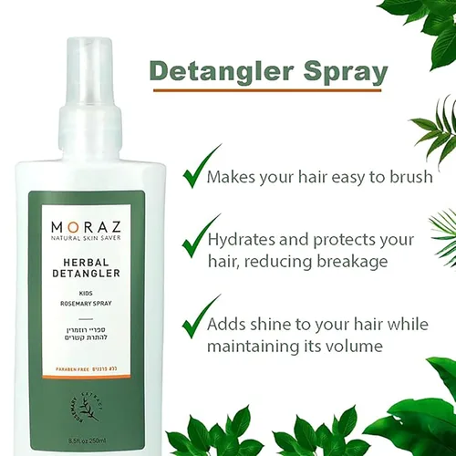 Vista 2 de Moraz Spray desenredante natural para niños con extracto de romero, espray desenredante para todo tipo de cabello, espray desenredante orgánico