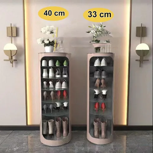 Vista 4 de Zapatero giratorio de 360° con puertas, zapatero redondo organizador de almacenamiento de zapatos, soporte giratorio para zapatos moderno y alto