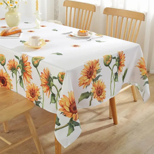 Vista 2 de Mantel rectangular de verano de 60 x 84 pulgadas, mantel floral de girasol, a prueba de derrames, lavable, resistente a las arrugas, acuarela