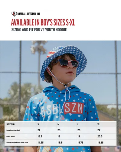 Vista 2 de Baseball Lifestyle 101 BSBL SZN - Sudadera con capucha de manga corta con bolsillo frontal V2, tallas de helado para jóvenes, S a XL