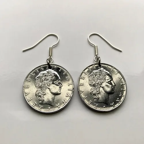 Vista 3 de Italia 50 Lire moneda pendientes pendientes italiana joyería laureado Roma Milán Florencia Venecia Verona Génova Perugia Palermo Bolonia Torino