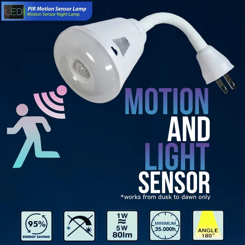 Vista 5 de Luz nocturna LED brillante con sensor de movimiento, 6 W, 6500 K, enchufe de pared, toma de corriente alterna, direccional, flexible, del atardecer