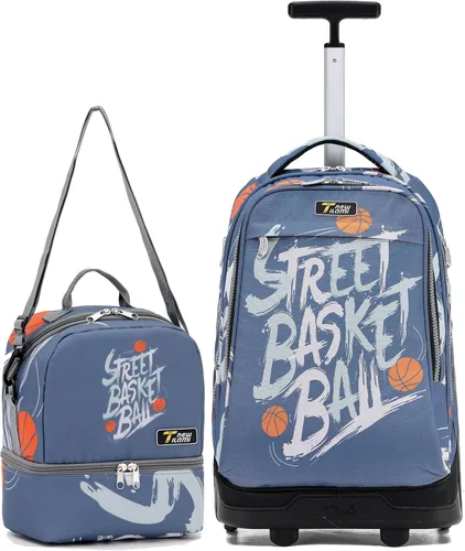 Vista 28 de NEW TILAMI Mochila con ruedas de 19 pulgadas con bolsa de almuerzo para niñas y niños, mochila para laptop con ruedas, bolsa de mano duradera