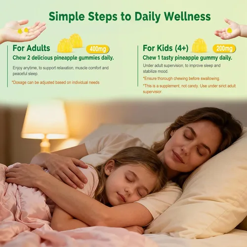 Vista 6 de Gomitas de glicinato de magnesio de 400 mg con Ashwagandha, CoQ10, zinc y vitamina C - Adecuadas para adultos y niños mayores de 4 años - Gomitas