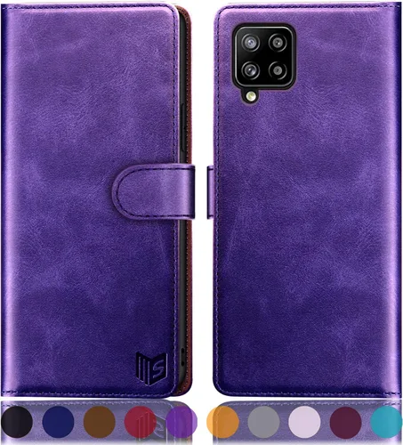 Vista 11 de SUANPOT Funda de piel tipo cartera para Samsung Galaxy A12 con bloqueo RFID, tarjetero para tarjetas de crédito, funda de teléfono con tapa a prueba