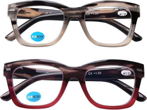 Vista 11 de AQWANO Oversized Design Reading Glasses Women/Men, Computer Blue Light Blocking Square Readers