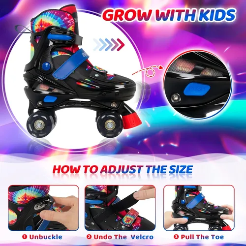 Vista 2 de Nattork Patines de Ruedas para Niños y Niñas, Patines Cuádruples de 4 Tallas Ajustables para Niños con Ruedas que se Iluminan - Maravilloso Regalo
