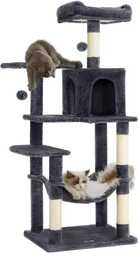 Vista 10 de Feandrea Cat Tree, 59.5-Inch Tall Cat Tower, Multi-Level Condo, Smoky Gray Gris ahumado (Smoky Gray)