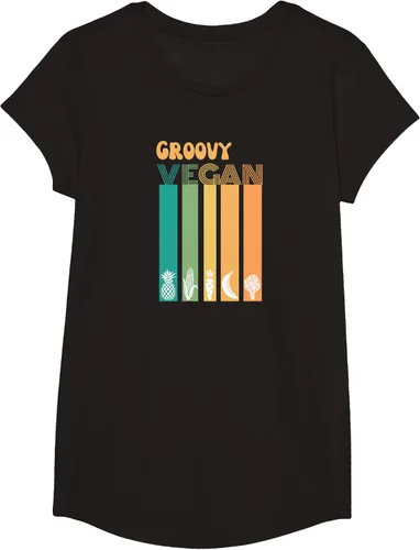Vista 5 de Groovy Vegan Retro Vintage Cool Veggies 70 80 Flower Power Camiseta, Negro