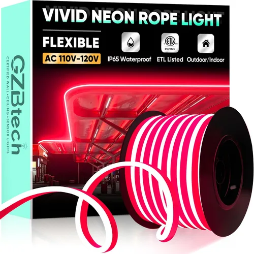 Vista 17 de GZBtech Luces de Cuerda LED de Neón Flexibles 50FT, CA 110-120V Tira de Luz Impermeable, 120 LEDs/M Cortable Conectable Iluminación de Neón