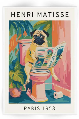 Vista 7 de Divertido perro baño pared arte Henri Matisse habitación estética retro rosa decoración Dachshund en la bañera lienzo pintura impresión obras