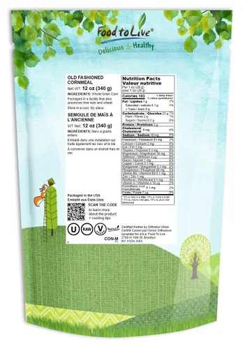 Vista 2 de Food to Live Harina de maíz a la antigua, 12 onzas, harina de maíz integral, harina gruesa, vegana, kosher, a granel, ideal para hornear pan