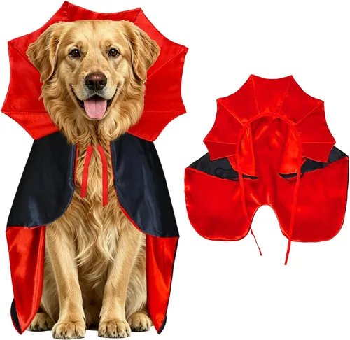 Vista 13 de GOYOSWA Disfraz de Halloween para perro, disfraz de vampiro, capa de vampiro, capa de vampiro, disfraz de Halloween para perros pequeños, medianos