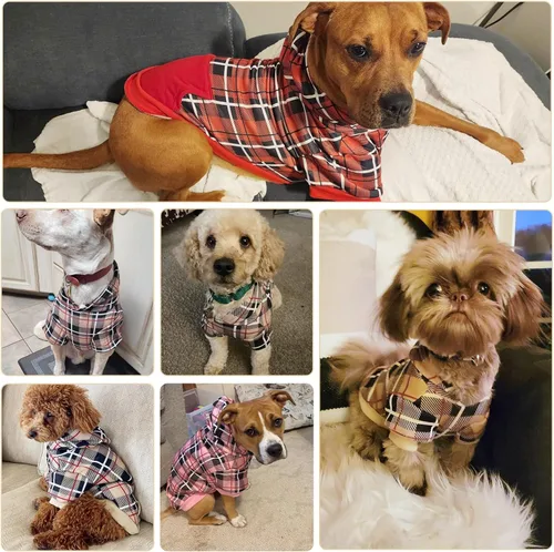 Vista 7 de EXPAWLORER Sudadera con capucha para perro a cuadros, estilo británico, suéter cálido para perro con agujero para correa, ropa de pitbull, ropa