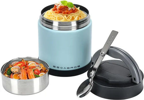 Vista 8 de Termo para comida caliente 33.8 OZ, frasco de comida aislado al vacío para adultos, termo de sopa de acero inoxidable de boca ancha a prueba