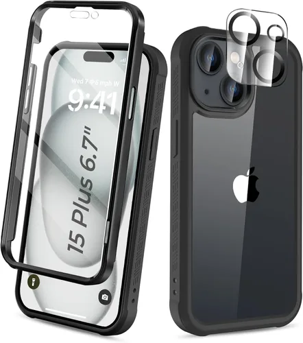 Vista 19 de Funda para iPhone 15 de cuerpo completo, protector de pantalla integrado, con protector de lente de cámara, [antiamarilleamiento], funda protectora