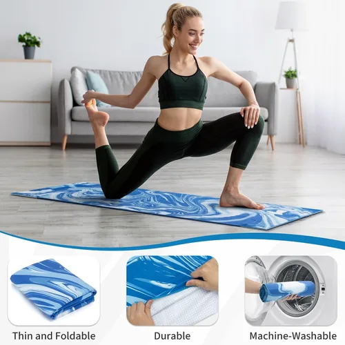 Vista 5 de Toalla para tapete de yoga con grandes bolsillos en las esquinas, tapete de microfibra de agarre antideslizante para yoga caliente, pilates