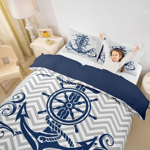Vista 33 de Erosebridal Funda de edredón de ancla náutica, juego de ropa de cama con brújula oceánica, tamaño individual para niños, adolescentes, adultos