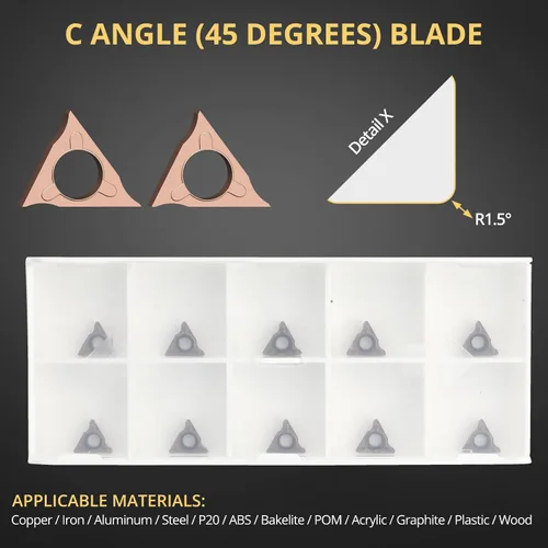 Vista 4 de AMTOVL 10 cabezales de corte triangulares en ángulo R para máquina de biselado neumática, insertos de torneado de carburo para mini chaflán de aire