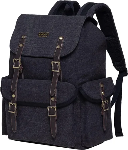 Vista 3 de KAUKKO Vintage Casual polyster and Leather Rucksack Backpack(03-CANVAS BLACK)