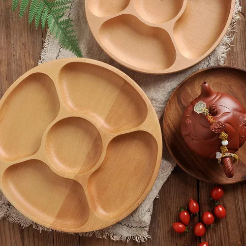 Vista 6 de Caja multifuncional de madera para bocadillos de frutas secas, contenedor de almacenamiento de boda, plato de fruta, bandeja para servir plato