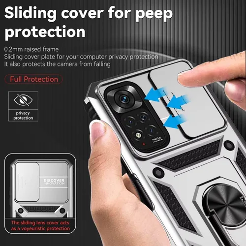 Vista 2 de Funda para Redmi Note 11 (4G)/Redmi Note 11S 2201117TY Funda con protector de pantalla de vidrio templado y cubierta de cámara deslizante, soporte